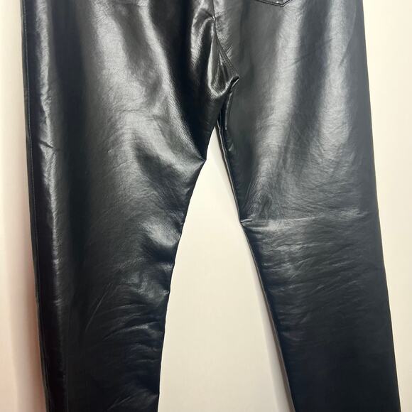 AGOLDE 90`s Pinch Waist Recycled Leather Straight Leg Black Womens Size 28 - Picture 11 of 16
